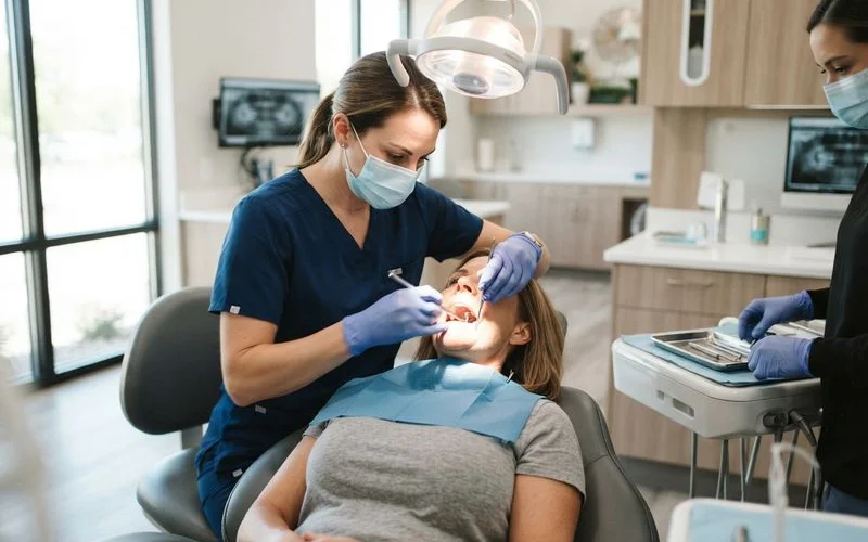 An implant post being placed into the jawbone during a dental implant procedure